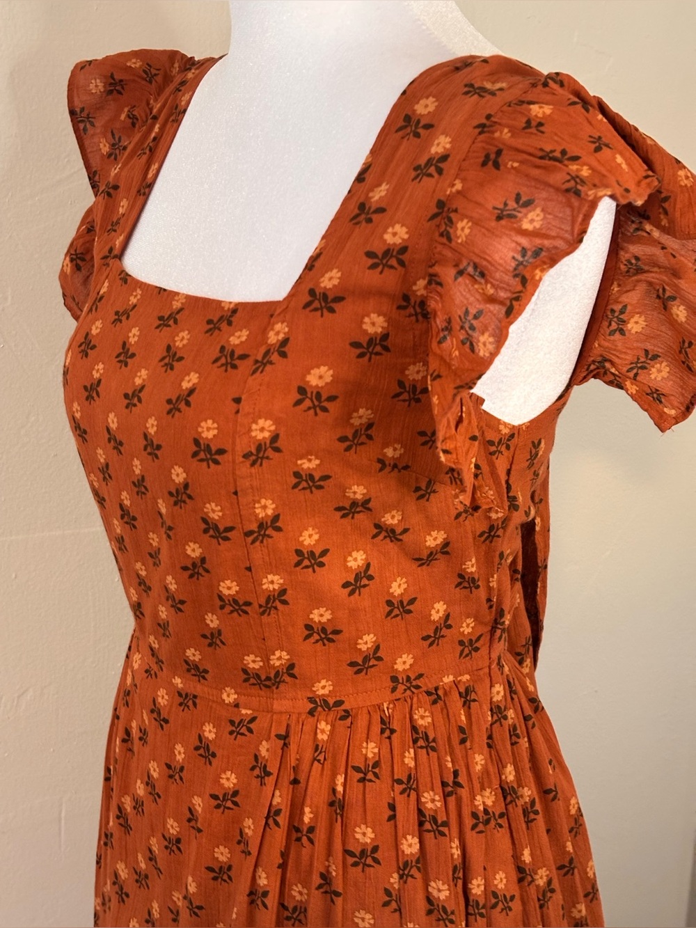 NWT Madewell Ruffle-Strap Tiered Midi Dress in Wild Calendula Block-Print Sz. XS - Picture 6 of 16